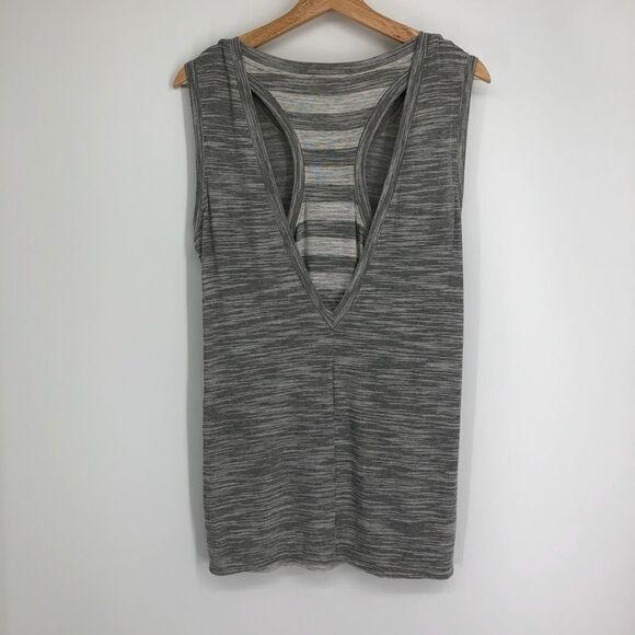 Athleta Coronado Tank Top Womens Medium Grey Heather High Low Stripes Racerback - Picture 4 of 8